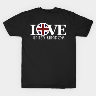 LOVE United Kingdom (long white text) T-Shirt